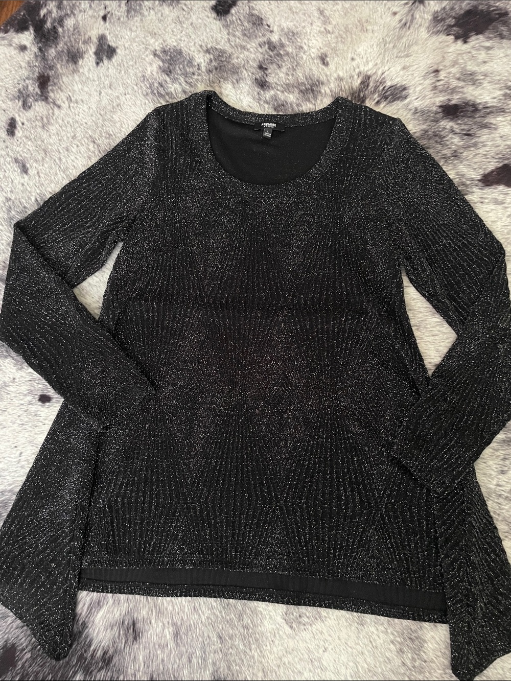NY Collection Black Sparkle Crew Neck Long-Sleeve Sweater